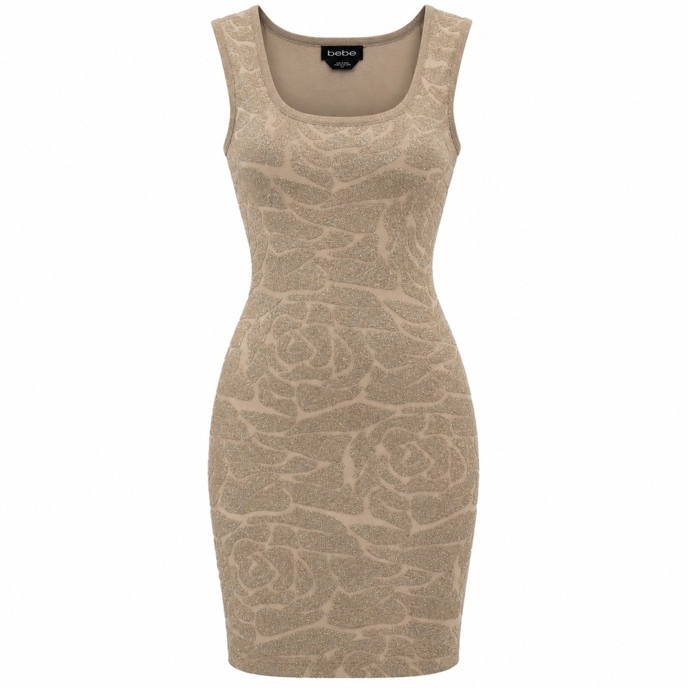 bebe Alissa Misty Rose Metallic Gold Rose Jacquard Bodycon Mini Dress Small